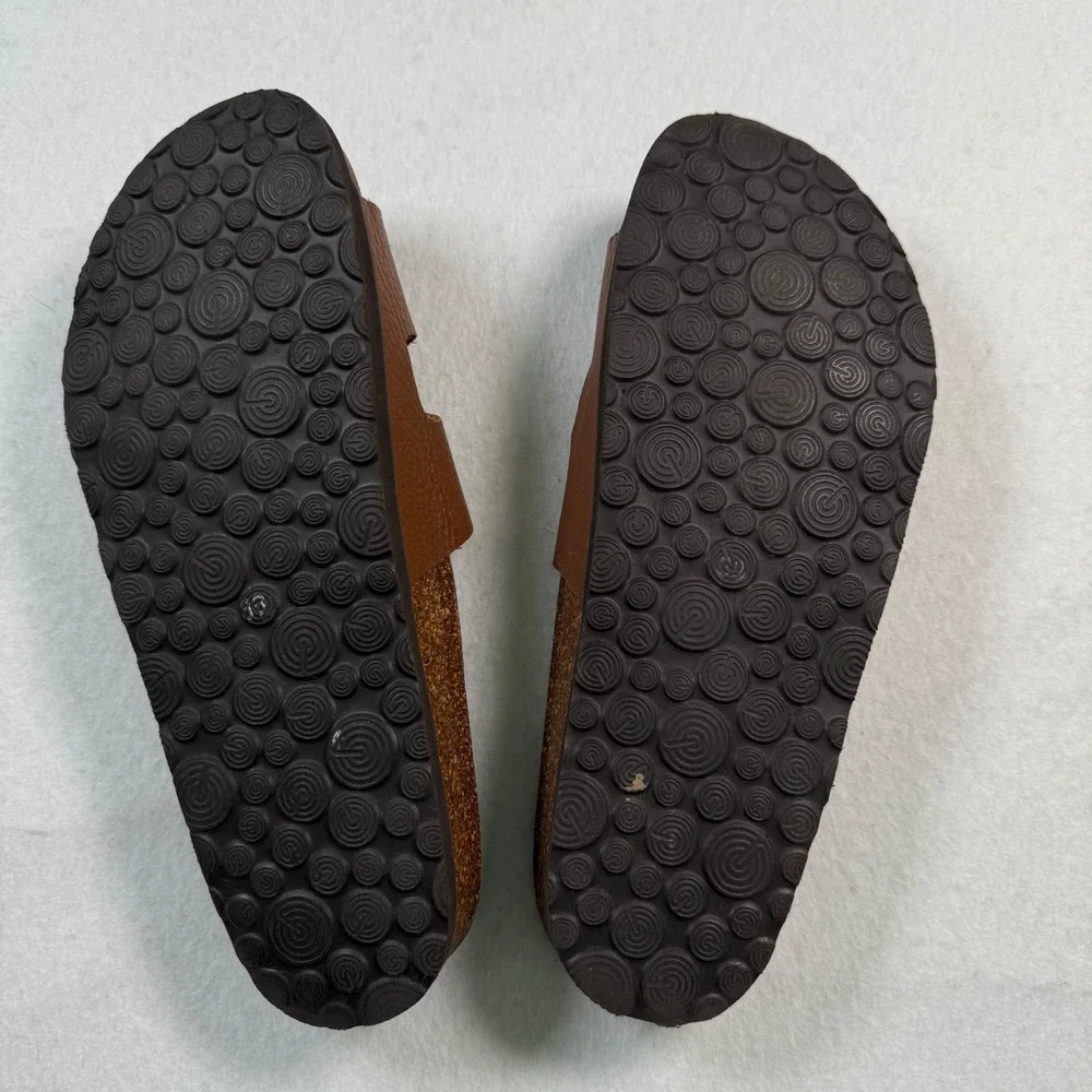 Genuins Brown Leather H-Strap Slide Sandals Made in Spain Womens 39